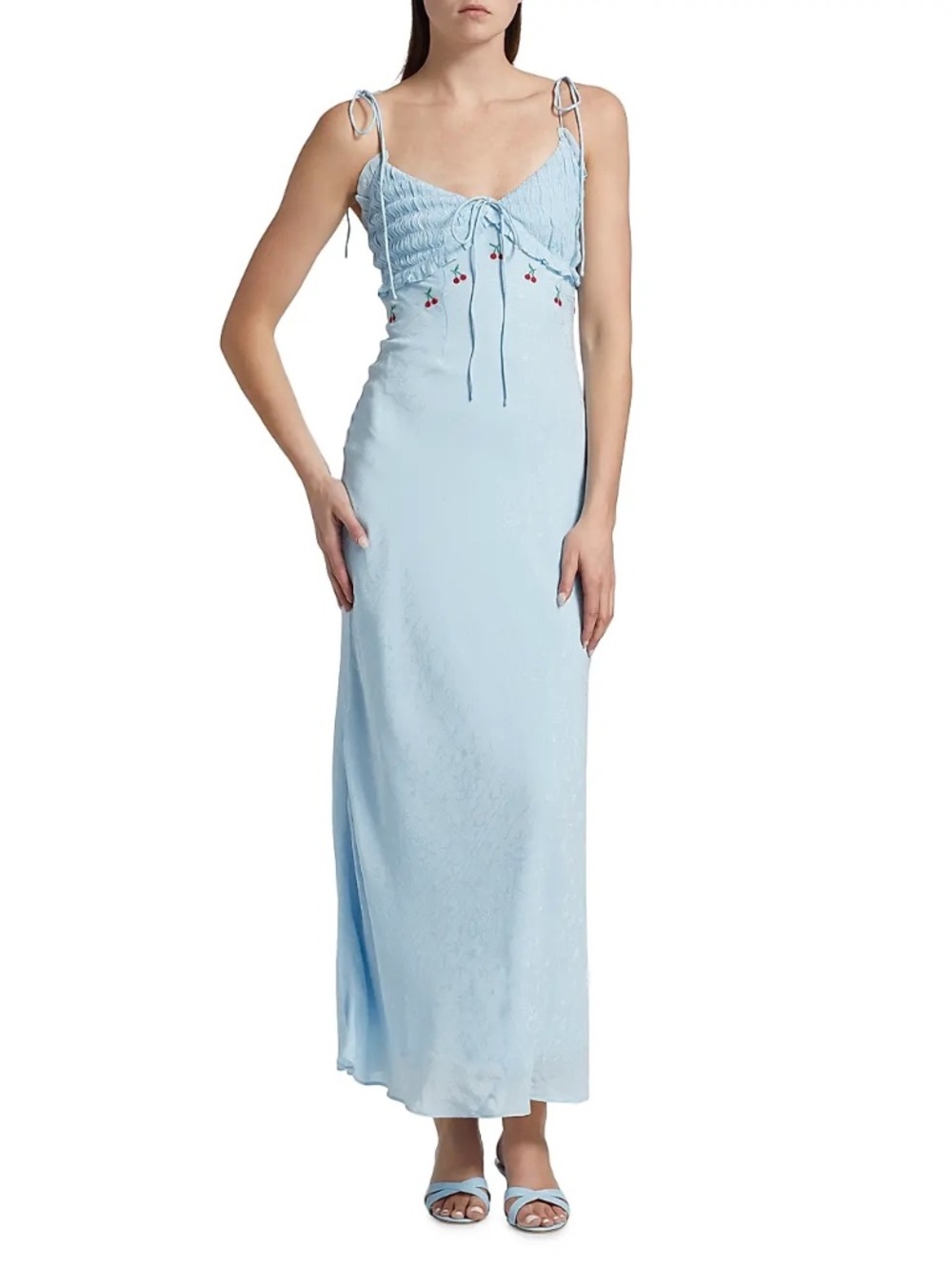 NWT Damson Madder Isabella Slip Maxi Dress Blue Monika Jacquard Cherries - Picture 2 of 8
